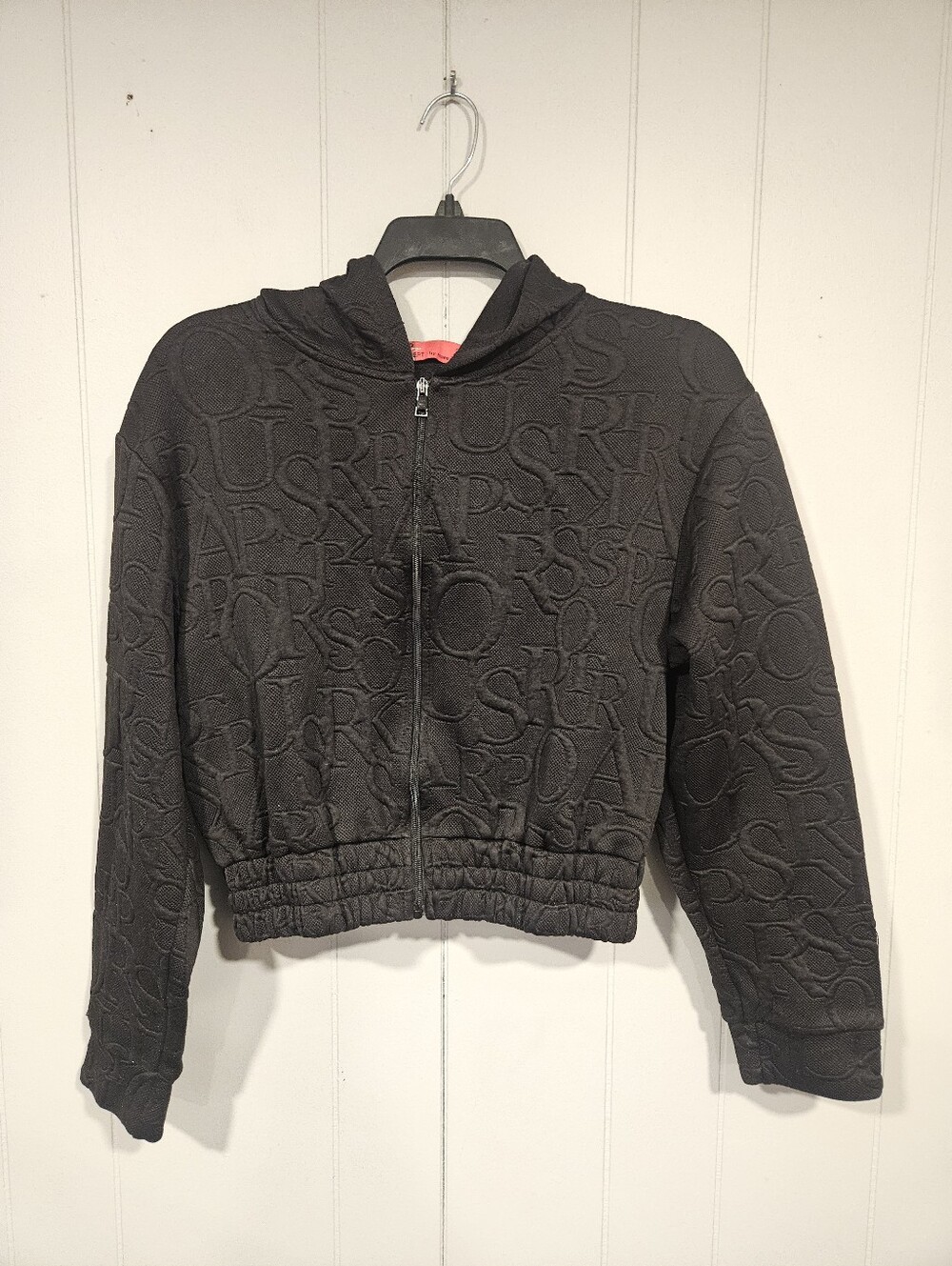 Roma Concept by Roseé Black Full Zip Short Hoodie Womens 2X Texture Letters Crop